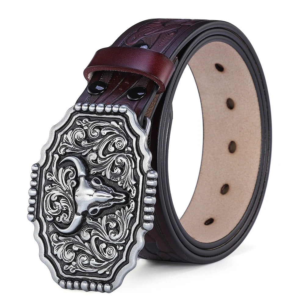 Western Belt Men Genuine Leather Belts for Men Women Cowboy Cowgirl Big Letters Buckle Gold Male Belts Long Black Brown Quality