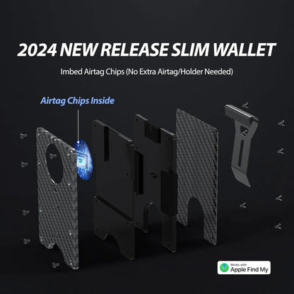 Wallet with Built in Airtag Chip, RFID Blocking Credit Card Holder,  Compatible with Find My iOS Only, Detachable Money Clip