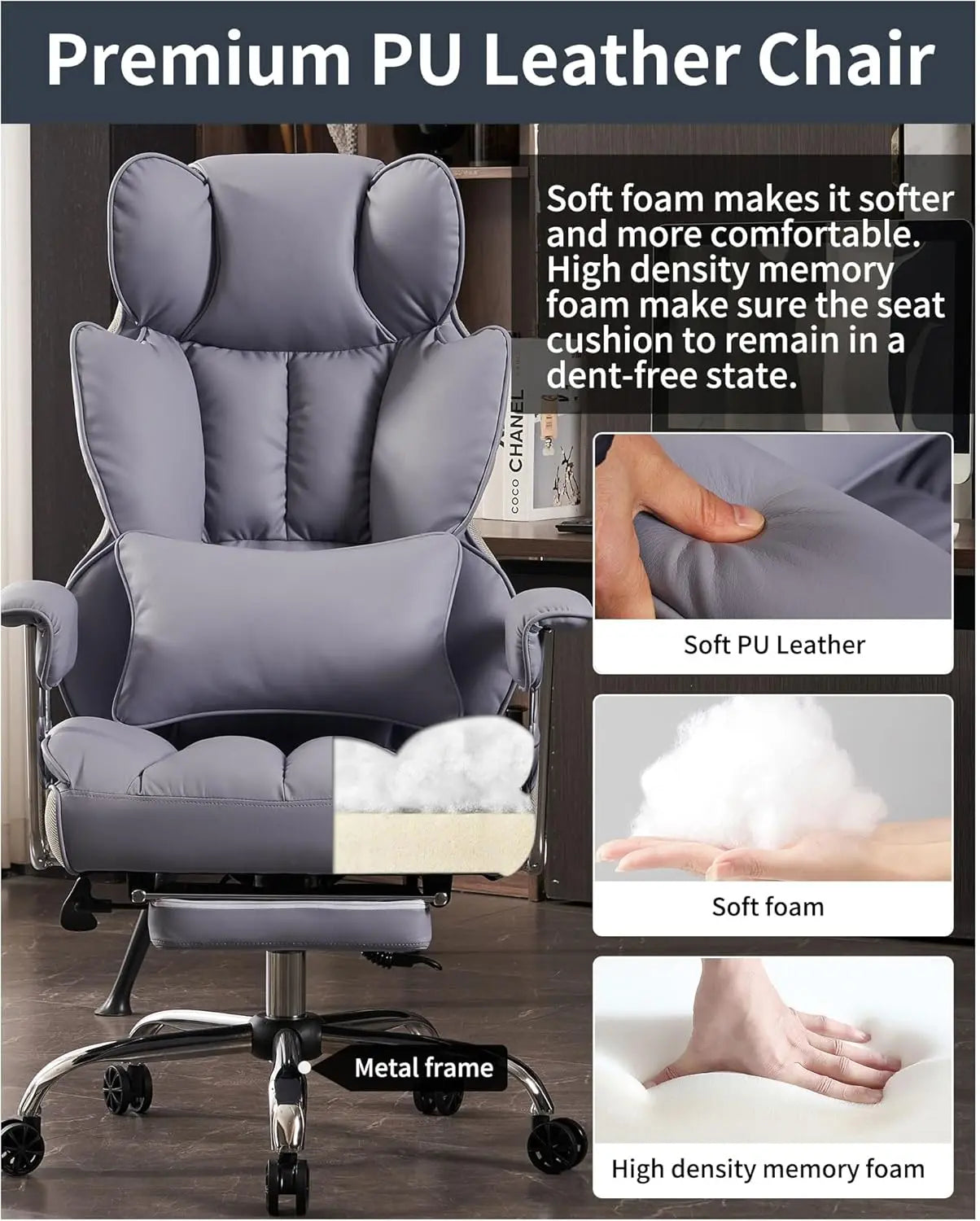 Big and Tall Office Chair 440LBS, Purple Heavy Duty Executive Chair with Footrest, Ergonomic Desk Chair for Home Office,...