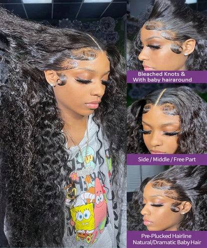 Deep Wave Lace Front Wigs Human Hair 250% Density 13x4 HD Transparent Deep Wave Frontal Wigs Human Hair With Baby Hair Natural Color Halloween Season