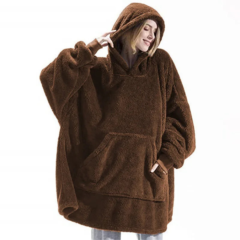 Long Sleeves With Pockets Hoodie Pajamas Women Autumn Winter Fashion Solid Color Loose Double-sided Velvet Home Clothes...