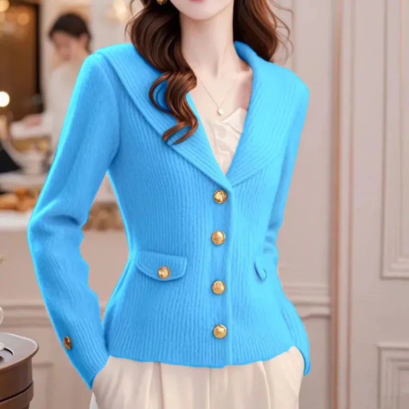 Autumn/Winter Flip Collar Korean Women's Knitting Cardigan Sweater Jacket Long Sleeve Versatile Ladies Sweater Coat JJ407