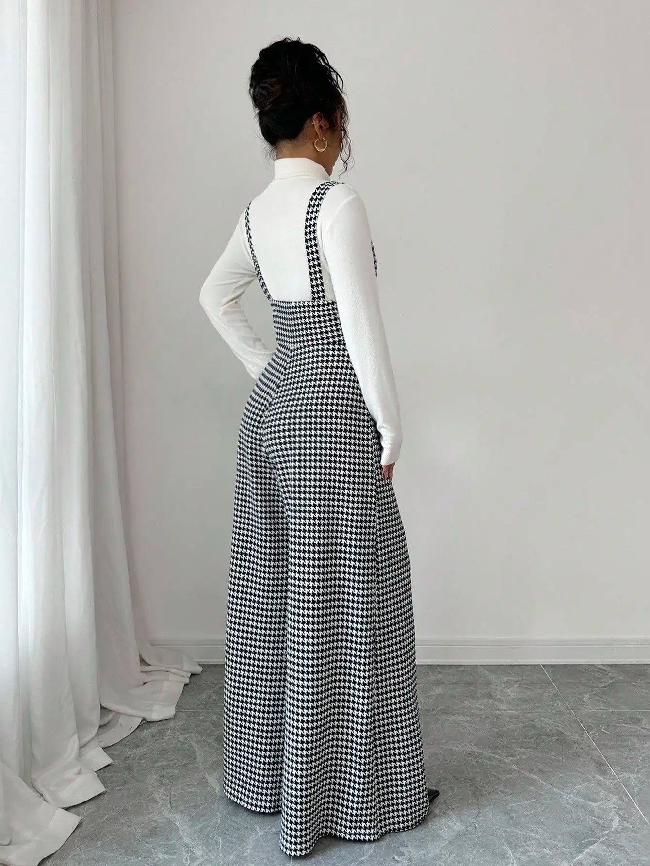 Overalls for Women's Winter Jumpsuit Black White Vintage Wide Leg Suspender Pants for Office Commute Casual Female...