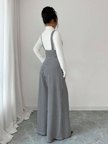 Overalls for Women's Winter Jumpsuit Black White Vintage Wide Leg Suspender Pants for Office Commute Casual Female...