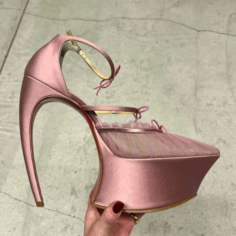 2026 Women's Stiletto High HeelsThick Bottom Headband BuckleSilk Bow BanquetSandals European AndAmerican Nightclub Fashion Shoes