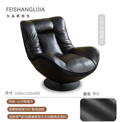 Oil wax leather single sofa chair living room balcony leather casual lazy can lie down