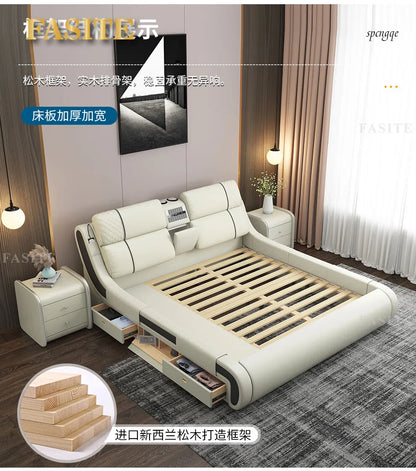 Modern Simple Massage Bed Luxury Water Proof Design Bedframe Double Bed Smart White Nordic Furniture | Kimlud Luxury Bed