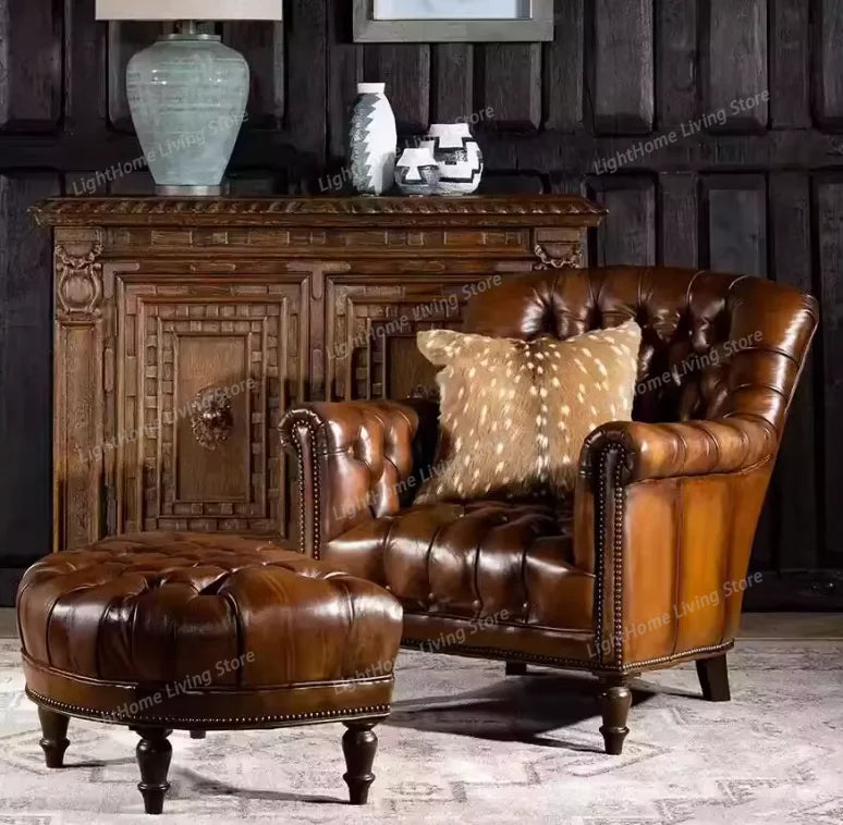 Genuine Leather Living Room Chairs Design Classic Relaxing Comfy Chairs Living Room Luxury Relaxing Poltrone Moderne...