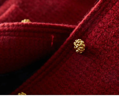 Women's Spring Autumn New Red White Fragrant Coat Chic Outerwear Tops High Street French Fashion