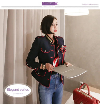 Women's Vintage Stand Collar Single-breasted Long Sleeve Short Jacket Autumn/winter Fashion Slim Fit