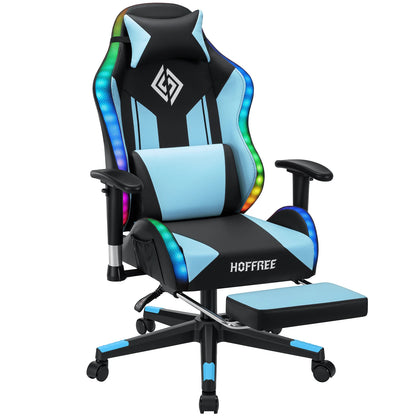 LED Gaming Chair for Children 8-15 Years, Adjustable Gamer Chair with LED Lighting, Footrest & Lumbar Support, Ergonomic PC Chai