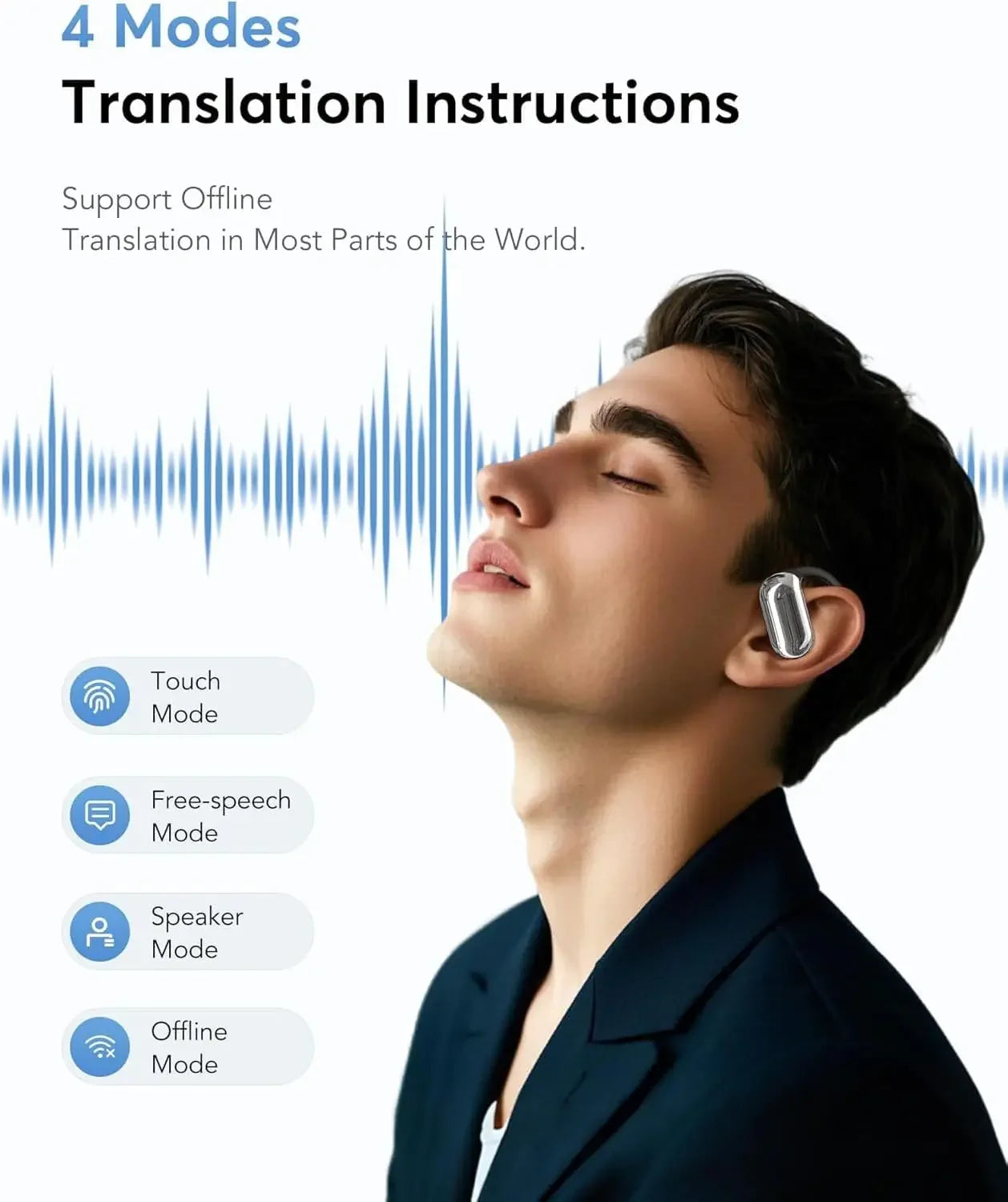 UYUXIO Real Time Translator Headphones AI Language Translation Earbuds 144 Languages & Accents 3 in 1 OWS Ear Buds for Business