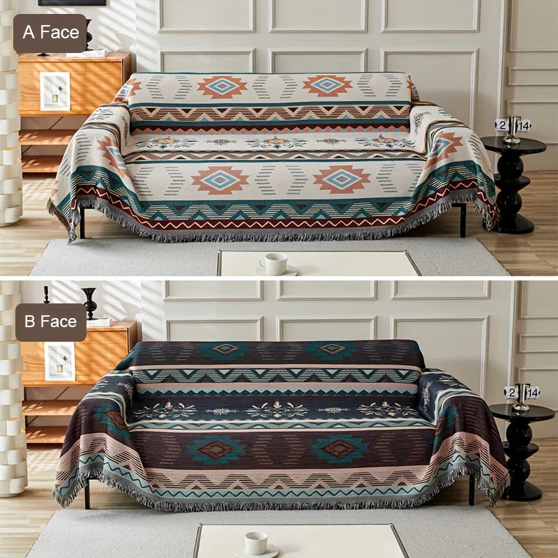 1pc Ethnic Sofa Cover Dustproof Sofa Blanket Four Seasons Universal Double Face Usable Pet Friendly Living Room Home...