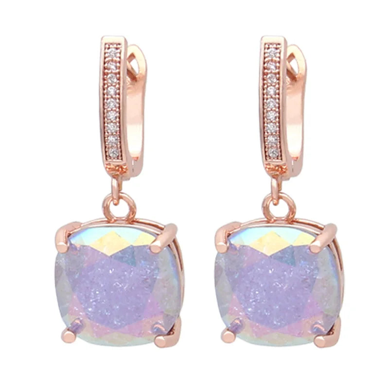 S&Z DESIGN New Fashion Cubic Zirconia Ice Crack Square Crystal Dangle Earrings For Women Jewelry 585 Rose Gold Color Eardrop