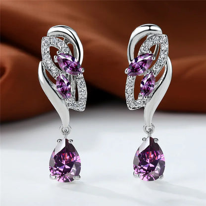 Luxury Female Blue Rainbow Stone Earring Silver Color Clip Earrings For Women Charm Crystal Zircon Wedding Jewelry |...