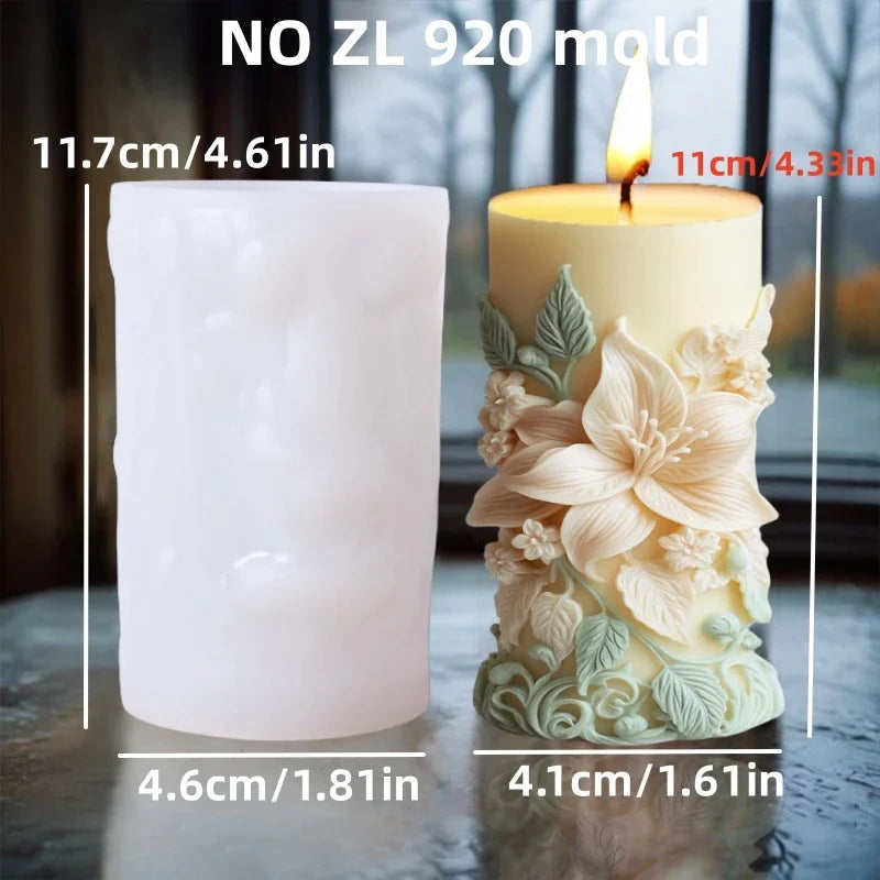 2025 3D Blooming Lily flower relief cylindrical candle silicone mold flower cylinder resin mould Blooming peony gypsum molds