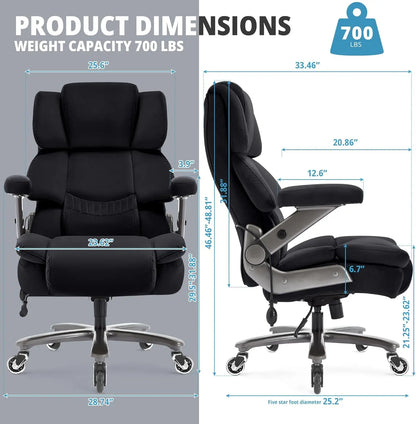 Big & Tall Office Chair 700lbs, High Back Executive Cloth Chair with Adjustable Lumbar Support, 3D Arms, Plus Size Rubber Wheels