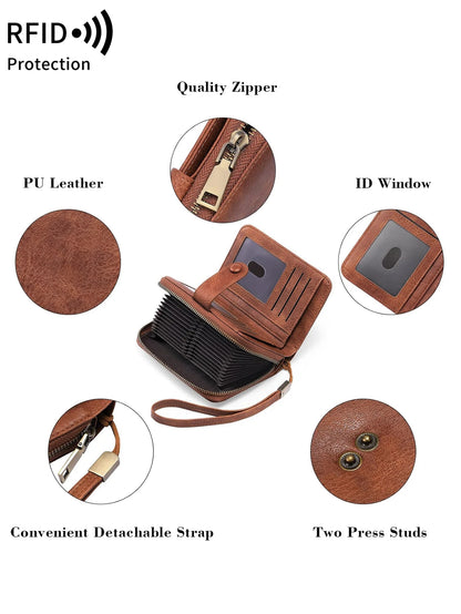 MIYIN Retro Large Capacity RFID Shielded Women's Short Wallet Multi Card Slot Organ Credit Card Bag Multi Functional Zero Wallet