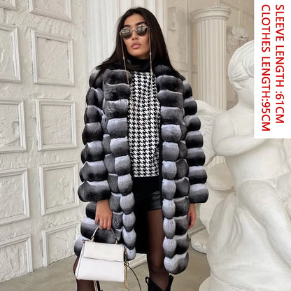 Women Natural Rex Rabbit Fur Coat With Fur Collar Warm Winter Jacket Women Warm Chinchilla Fur Jacket Real Fur Coat New