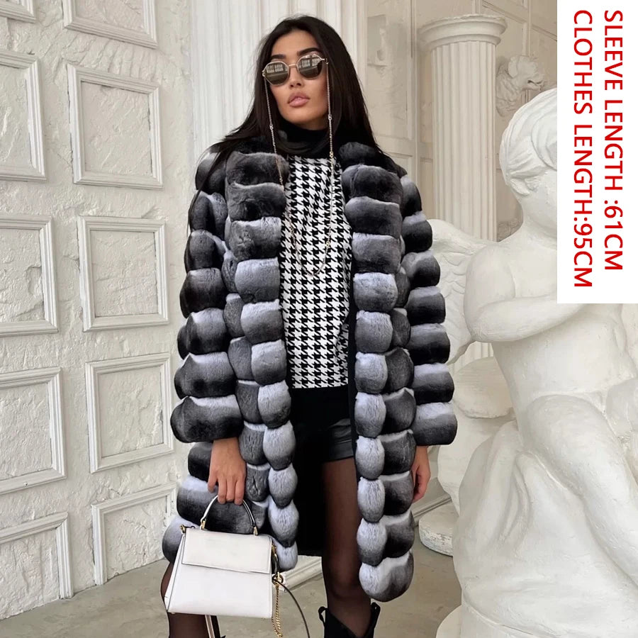 Women Natural Rex Rabbit Fur Coat With Fur Collar Warm Winter Jacket Women Warm Chinchilla Fur Jacket Real Fur Coat New