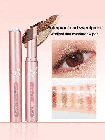 Gradient two-color eye shadow pen waterproof, sweat proof, not easy to smudge, pearlescent, fine shiny, lazy eye shadow...