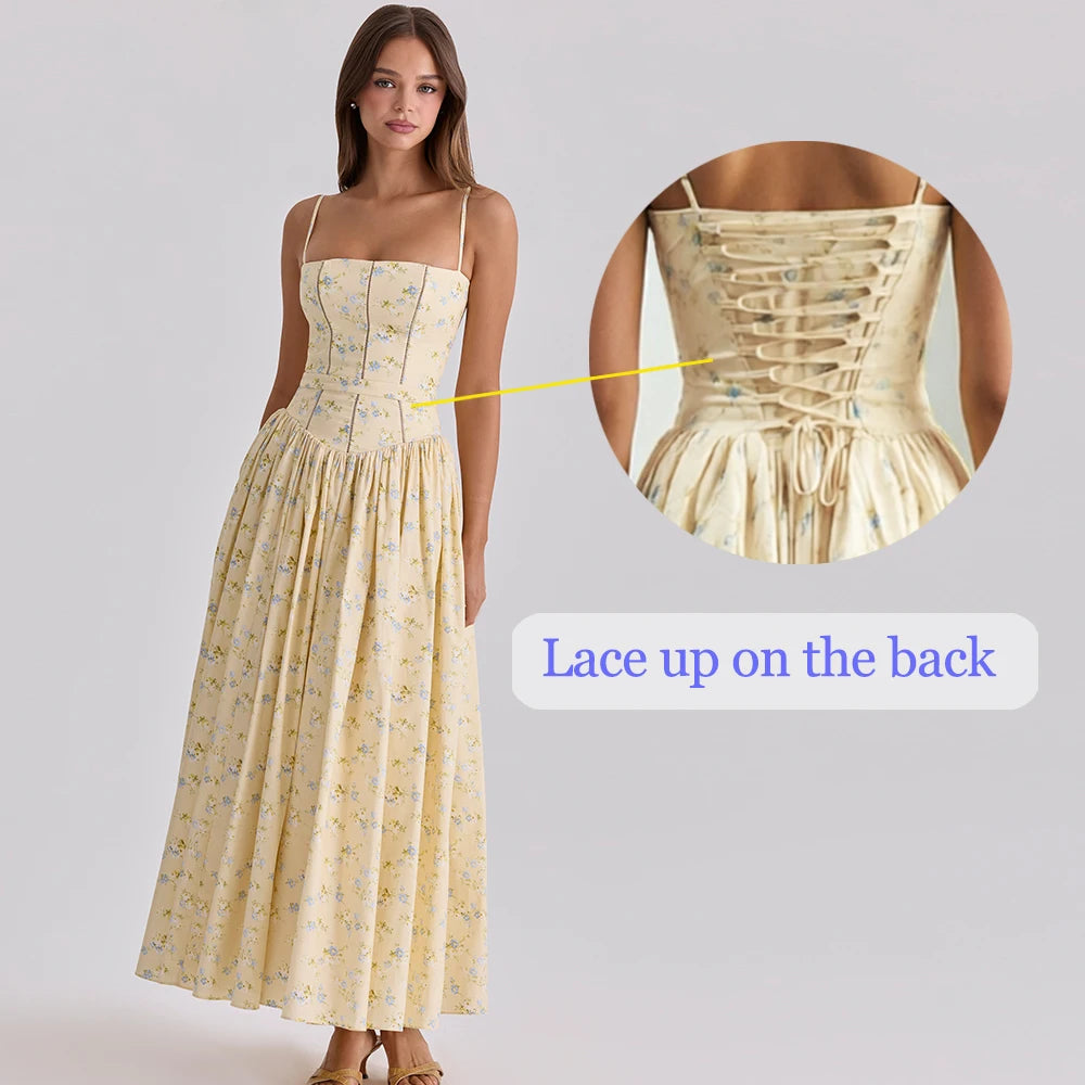 Mingimingxi Summer Elegant Party Dresses 2024 Floral Print One-piece Graduation Dress Strap Midi Long Dresses Women's Clothing
