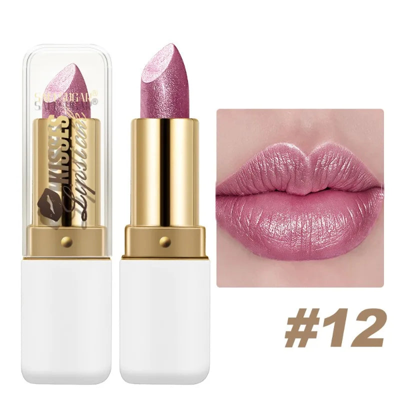 Pearlescent Purple Glitter Velvet Lipstick Waterproof Lasting Fine Shimmer Nourishing Diamond Lipstick Women Makeup...
