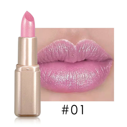 Pearlescent Pink Lipstick, Glitter Shimmer Lip Color, High-Pigment Long-Wear Waterproof Formula for Daily Beauty Looks