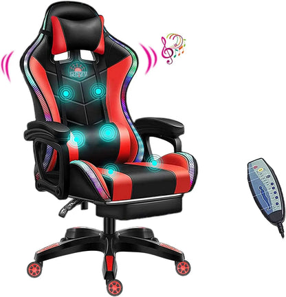 Gaming Chair with Speakers Video Game Chair PU Leather Recliner Computer Chair Swivel E-Sports Chair with Armrest