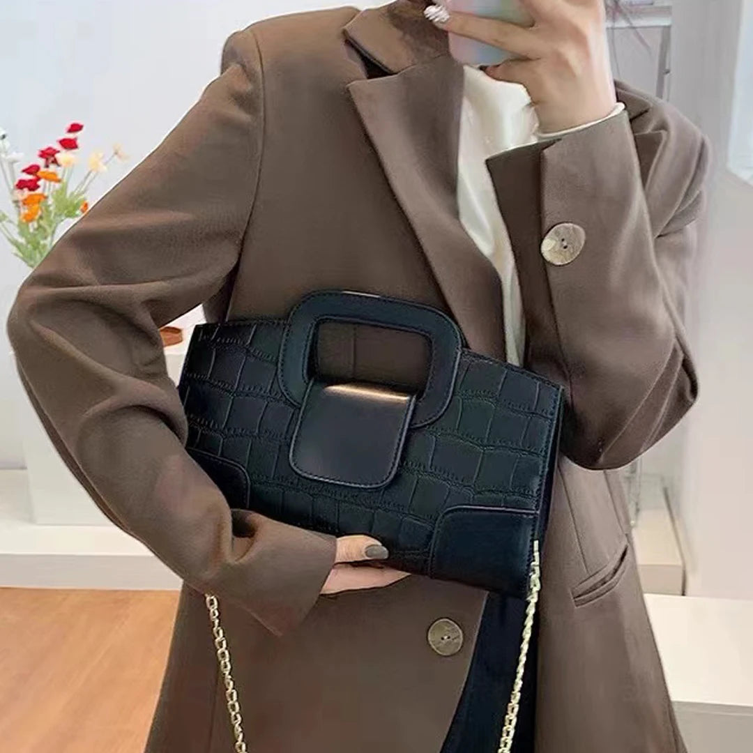 2025 New Crocodile Grain PU Leather Handbag for Women Vintage Large Capacity Evening Bag Simple Elegant Party Clutch Bag Shoulde