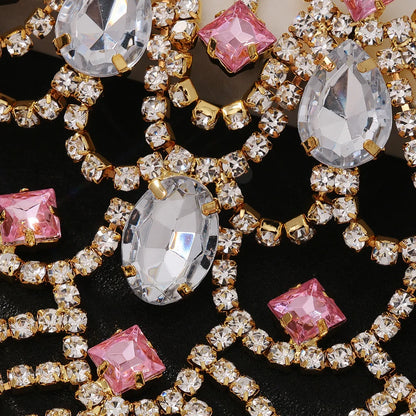 Pink Exaggerated Choker Necklace for Women Wedding Jewelry Gifts Charming Oversize Rhinestone Chunky Choker Chain Drag Queen