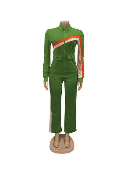 TW521 Women's Sports Casual Fashion Two-piece Striped Splicing Set | Kimlud Mid Range Pants