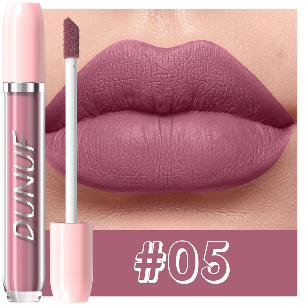 DUNUF 1Pc Matte Lip Gloss Bean Paste Liquid Lipstick Long-Lasting Waterproof Easy To Color Non-Fading Sexy Red Matte Lip Glaze