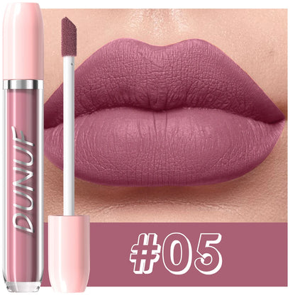 DUNUF 1Pc Matte Lip Gloss Bean Paste Liquid Lipstick Long-Lasting Waterproof Easy To Color Non-Fading Sexy Red Matte Lip Glaze