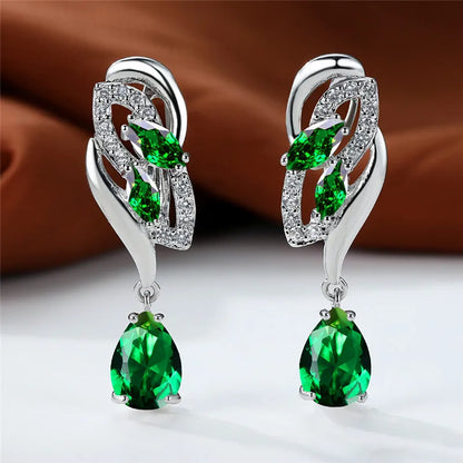 Luxury Female Blue Rainbow Stone Earring Silver Color Clip Earrings For Women Charm Crystal Zircon Wedding Jewelry |...