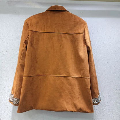 WTHT 2025 Spring Fashion Women's Rivet Flower Loose Casual Jacket New Trendy Long Sleeves Single Breasted Coat Female 1LS713