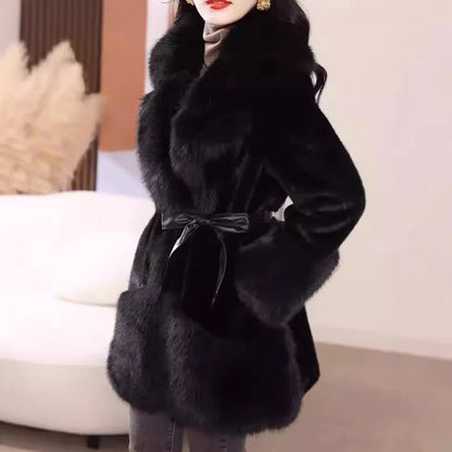 Elegant Simplistic Women's Faux Fur Mink Coat Eco-Friendly Long Sleeve Mid-Length Fashionable Winter Outerwear Coat