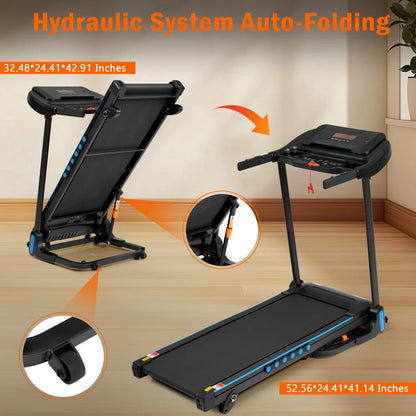 Foldable Incline Treadmill 3.0HP 350lbs Capacity Auto-Folding 10MPH Bluetooth USB/Type-C Charging Sports Equipment for...