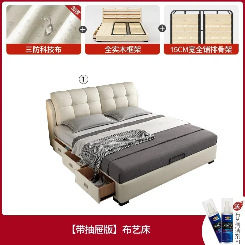 Premium High-quality New Arrival Technology Fabric Bed Small Unit, Master Bedroom, Large Bed, Light Luxury Nordic Fabric Bed