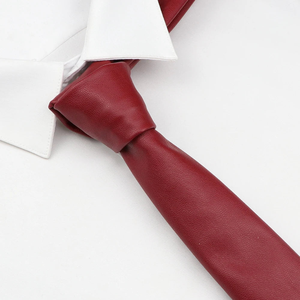 Men's New Novelty PU Leather Ties Casual Solid Colorful Red Black Blue Pink PU Neckties Necktie Wedding Business Suit...