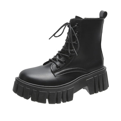 2022 New Women White Ankle Boots PU Leather Thick Sole Lace Up Combat Booties Female Autumn Winter Platform Shoes Woman