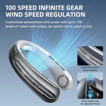 8000mAh USB Hanging Neck Fan Portable Bladeless Mini Rechargeable Mute LED Digital Display Electric Air Cooler Handheld - Kimlud