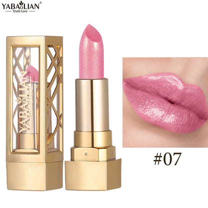 12 Color Gold Tube Lipstick Matte Metallic Glitter Lipstick Waterproof Non-Fade Shimmery Pearl Sparkling Red Lip Gloss Makeup