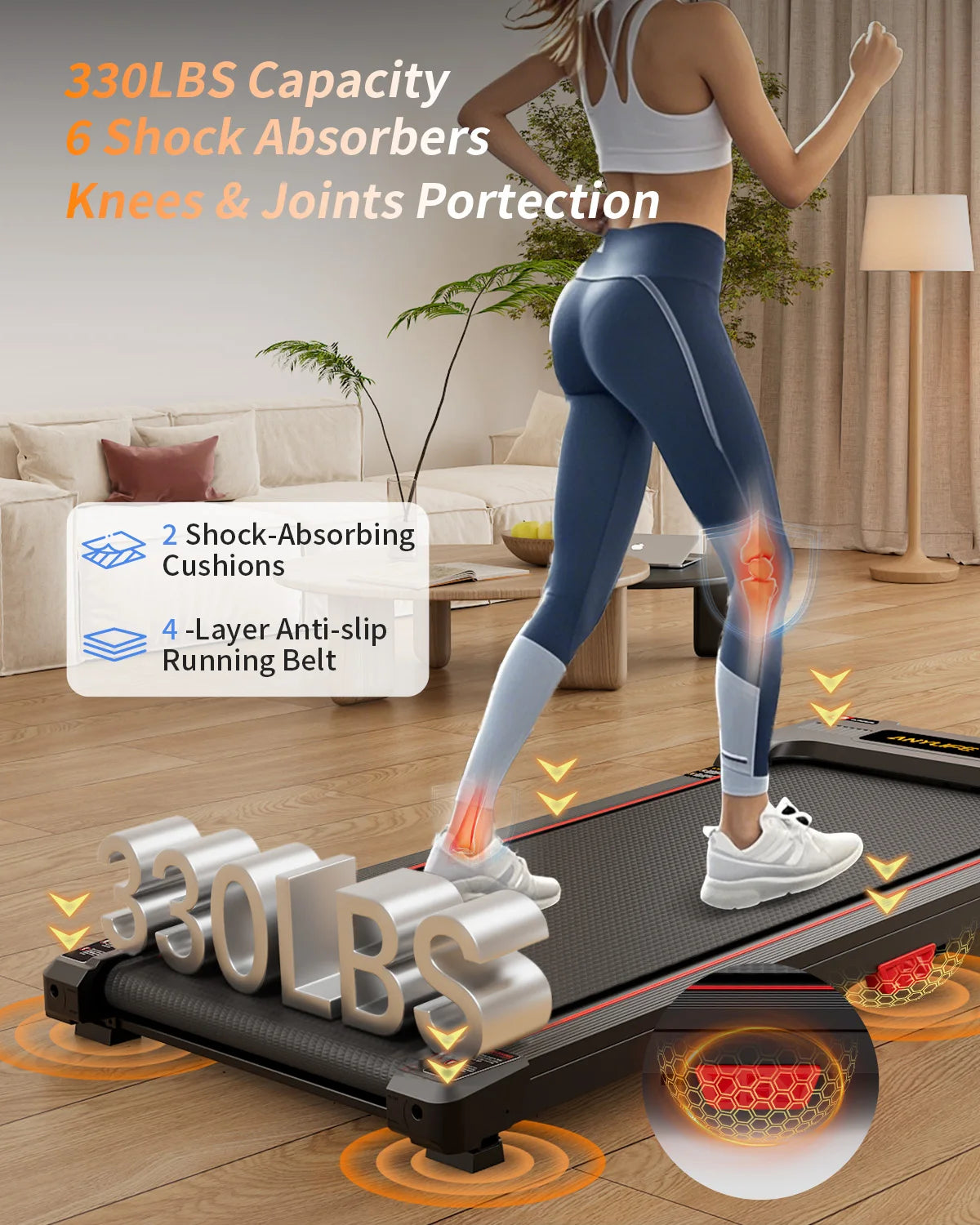 Under Desk Treadmill, Incline Walking Pad Treadmill 330lbs Capacity, 2.5HP Portable Treadmills for Home - Kimlud