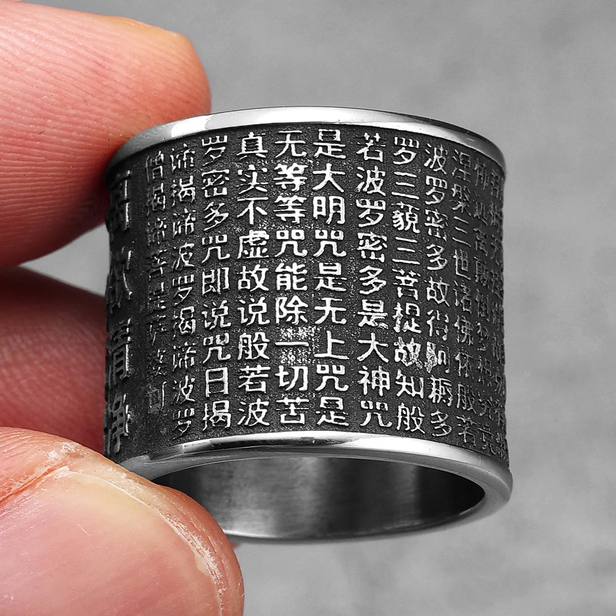 Chinese Character Scripture Powful Amulet Men Rings Stainless Steel Retro Punk Women Jewelry Fashion Accessories Gift Wholesale