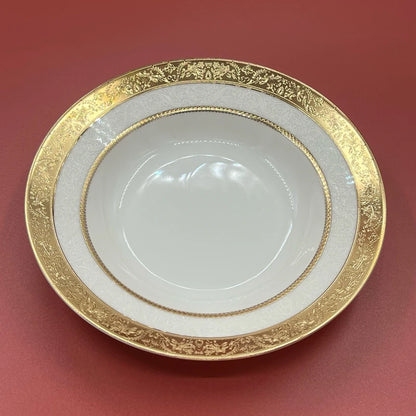 Luxurious disc relief inlaid with golden beef steak plate, palace style bone porcelain, European style gold edged tableware