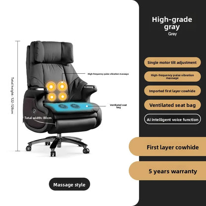 Electric Massage Boss Chair Heated Ventilated Gaming Chair Genuine Leather Executive Computer Seat Luxury Ergonomic Office Chair