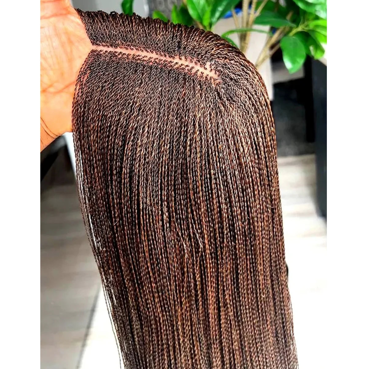 28inch Chestnut Brown Micro Twist Color Mix Wig with 5x5 HD Lace Closure Glueless Natural Look Braiding Lace Wig for...