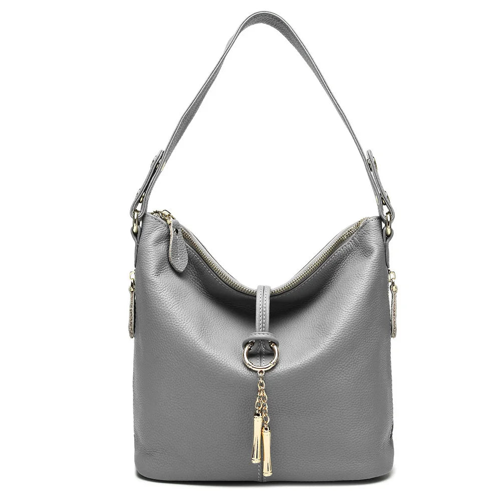 Zency Elegant Women Red Leather Handbag 100% Genuine Leather Lady Hobo Bag Charming Ring Medium Shoulder Bag Bright...