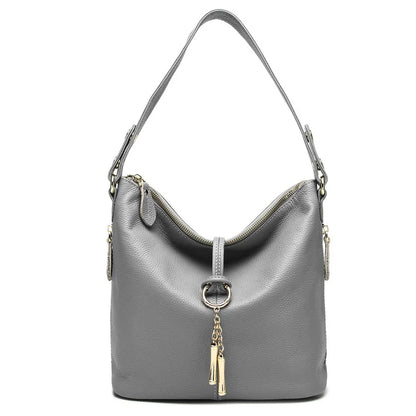 Zency Elegant Women Red Leather Handbag 100% Genuine Leather Lady Hobo Bag Charming Ring Medium Shoulder Bag Bright...